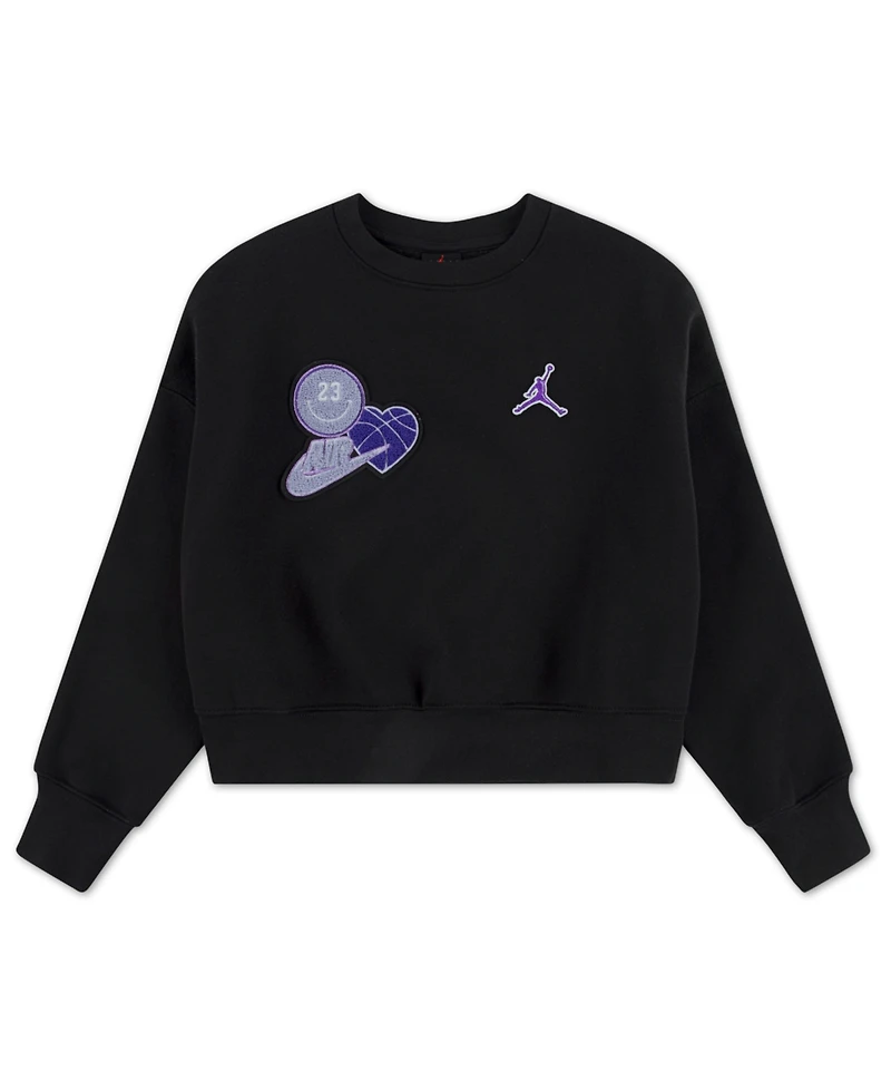Jordan Girls S-xl Fleece Crewneck Ribbed Trim Sweatshirt