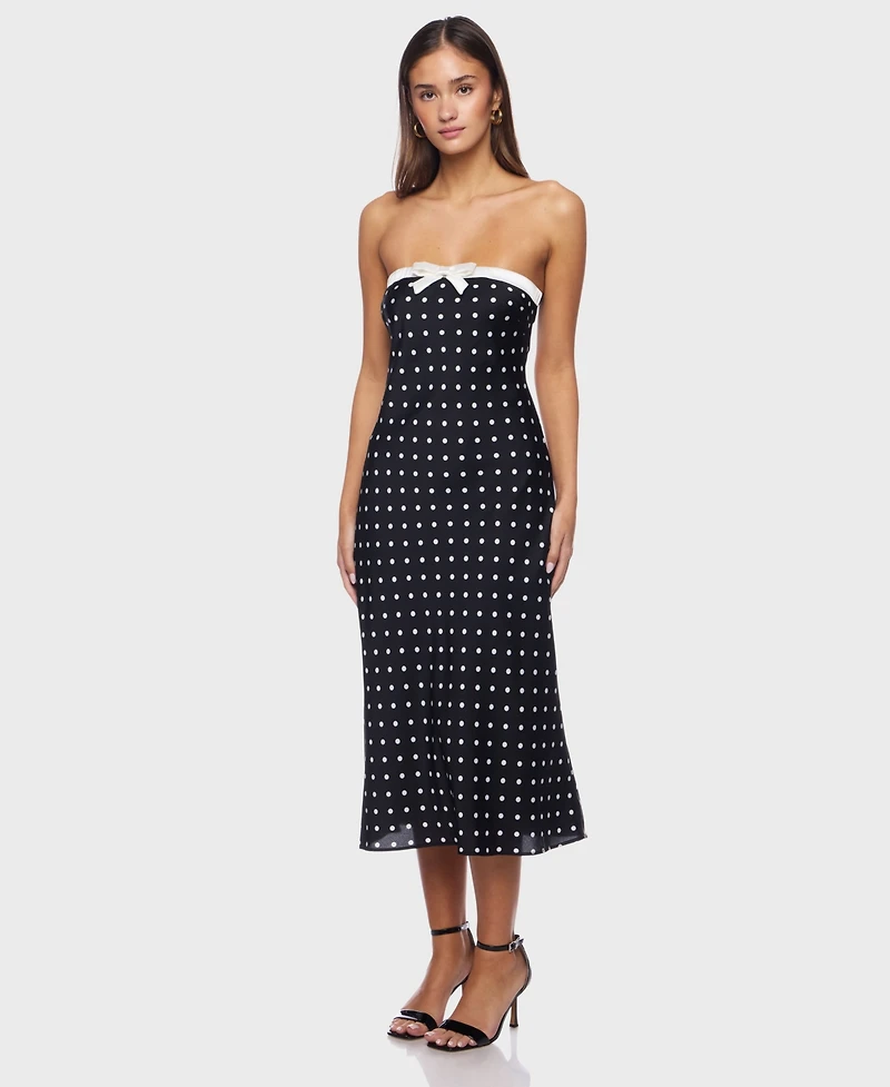 Alex & Sophia Juniors' Polka Dot with Bow Strapless Dress