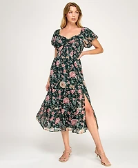 Trixxi Juniors' Puff Sleeve Twist Front Midi Dress