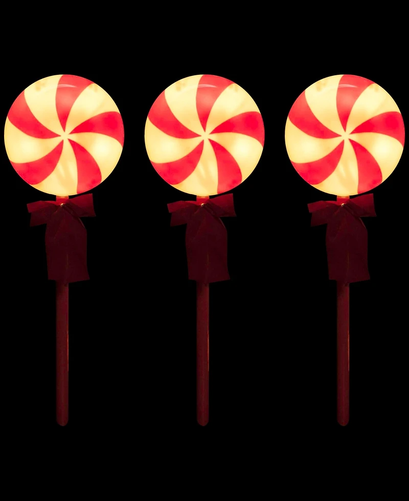 Northlight Lighted Peppermint Candy Christmas Outdoor Pathway Markers, Set of 3