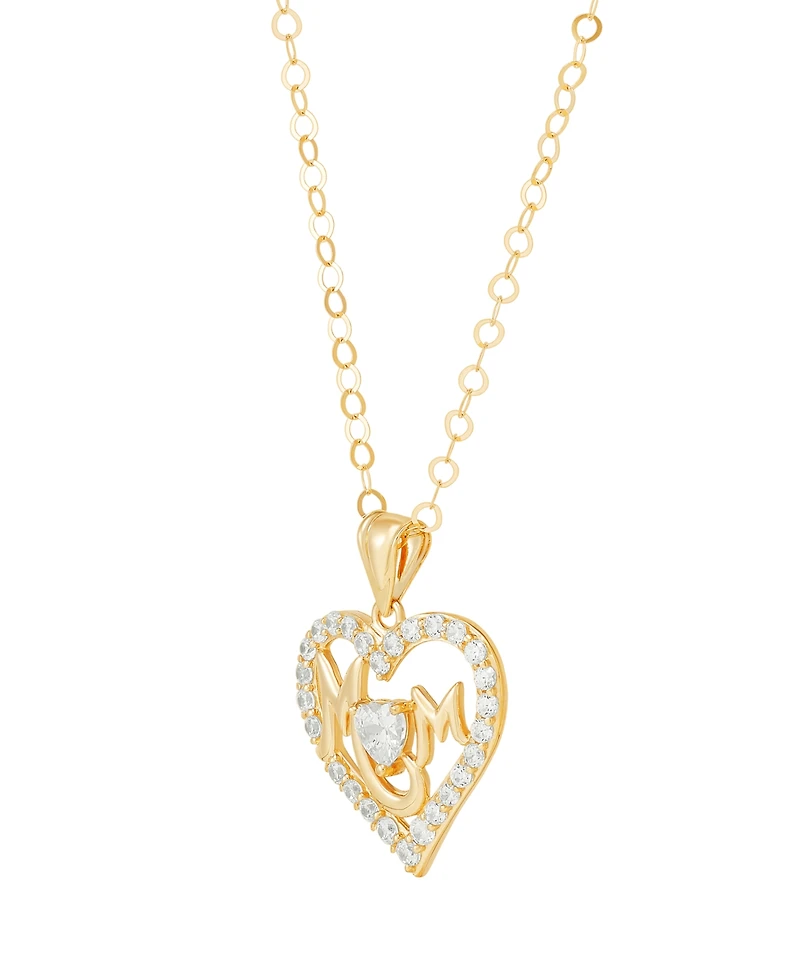 Macy's White Cubic Zirconia Mom Heart Pendant Necklace (1 ct. t.w.) in 10K Yellow Gold