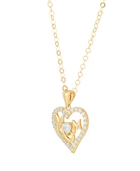 Macy's White Cubic Zirconia Mom Heart Pendant Necklace (1 ct. t.w.) in 10K Yellow Gold