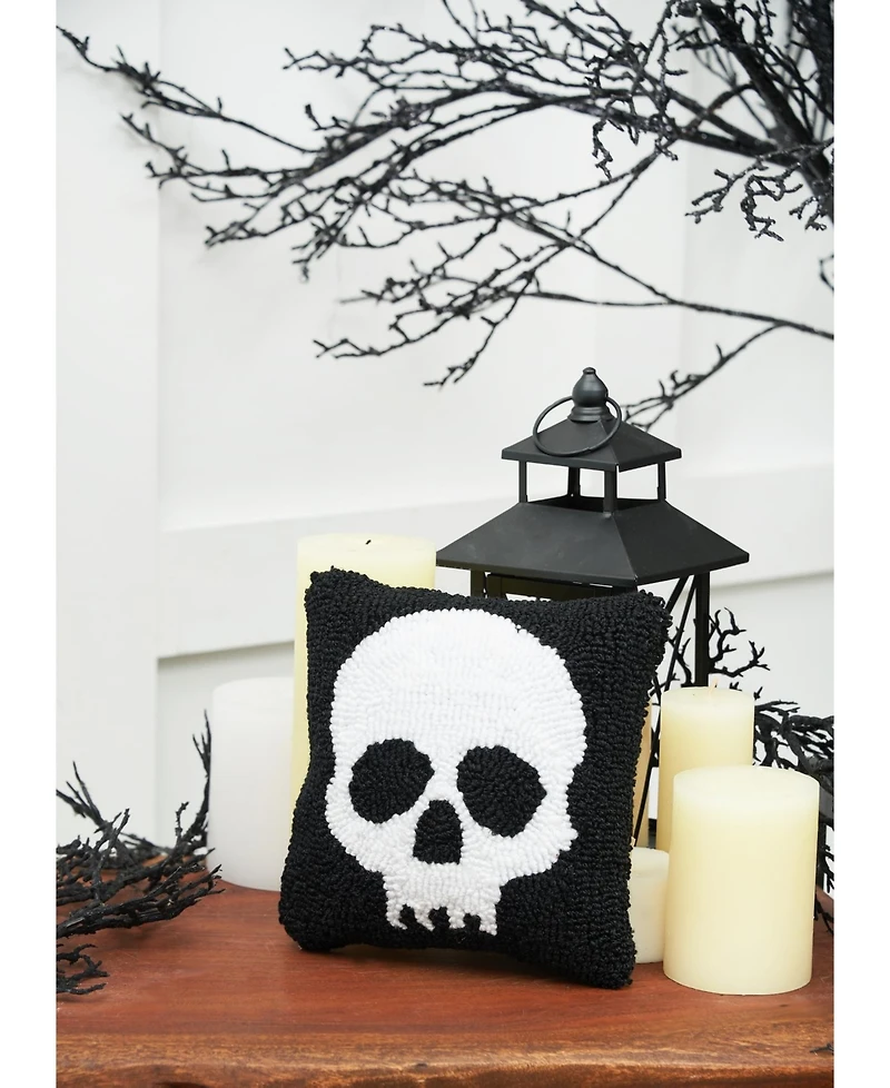 Skull Skeleton Hooked Small 8" Accent Pillow Halloween Decor