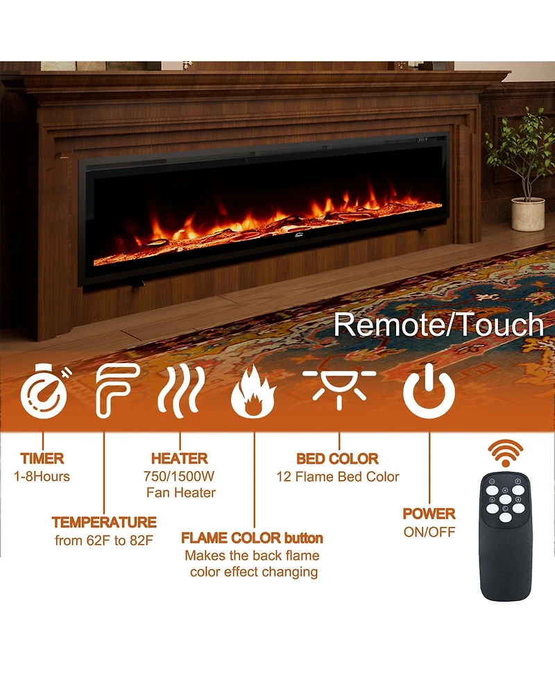 Boyel Living Recessed Wall-mounted Freestanding Multifunctional Electric Fireplace