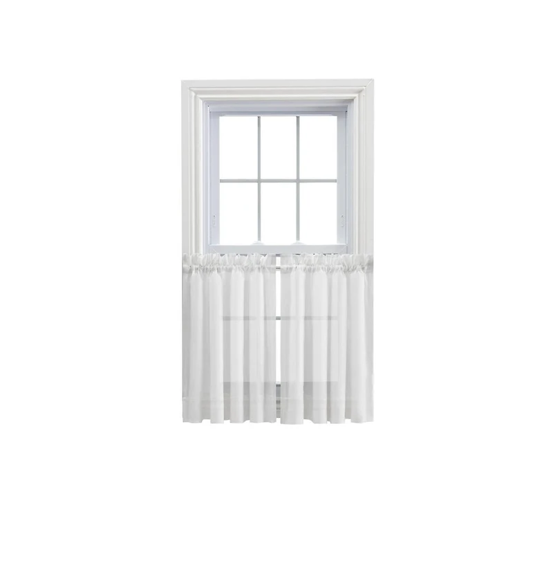 Ellis Curtain Cotton Voile 1.5" Rod Pocket Tailored Tier Pair for Windows 80" x 45" White