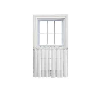 Ellis Curtain Cotton Voile 1.5" Rod Pocket Tailored Tier Pair for Windows 80" x 45" White