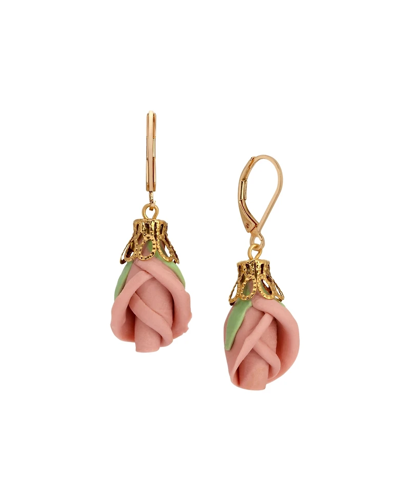 2028 Pink Porcelain Rose Bud Earrings