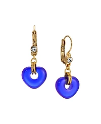 2028 Gold Tone Blue Glass Heart Drop Earrings