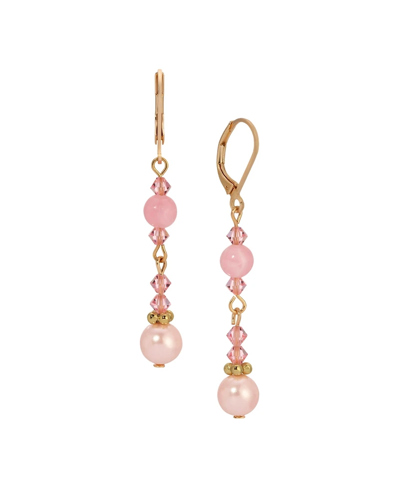 2028 Gold Tone Pink Bead Drop Earrings