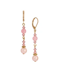 2028 Gold Tone Pink Bead Drop Earrings