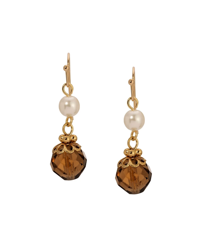 2028 Faux Cultivated Pearl Topaz Double Drop Earrings