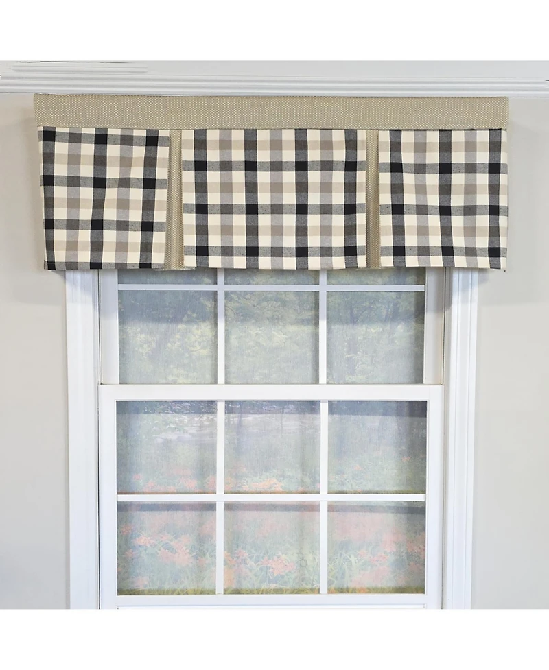 Rlf Home 100% Cotton Bison Check Pleated Unlined Windows Rod Pocket Valance 50" x 17" Black