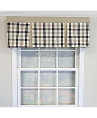 Rlf Home 100% Cotton Bison Check Pleated Unlined Windows Rod Pocket Valance 50" x 17" Black