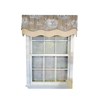 Rlf Home French Tableau Classic Toile Stripe and Solid Fabric Gimp Trim Ivory Lining No Header Glory Valance 50" X 16" Camel