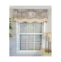 Rlf Home French Tableau Classic Toile Stripe and Solid Fabric Gimp Trim Ivory Lining No Header Glory Valance 50" X 16" Camel