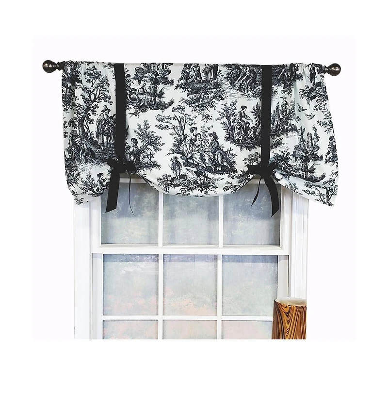 Rlf Home Modern Design Classic Pique Tie-Up Window Valance 50" x 18" Black