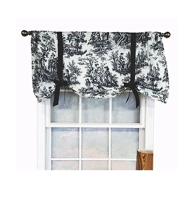 Rlf Home Modern Design Classic Pique Tie-Up Window Valance 50" x 18" Black