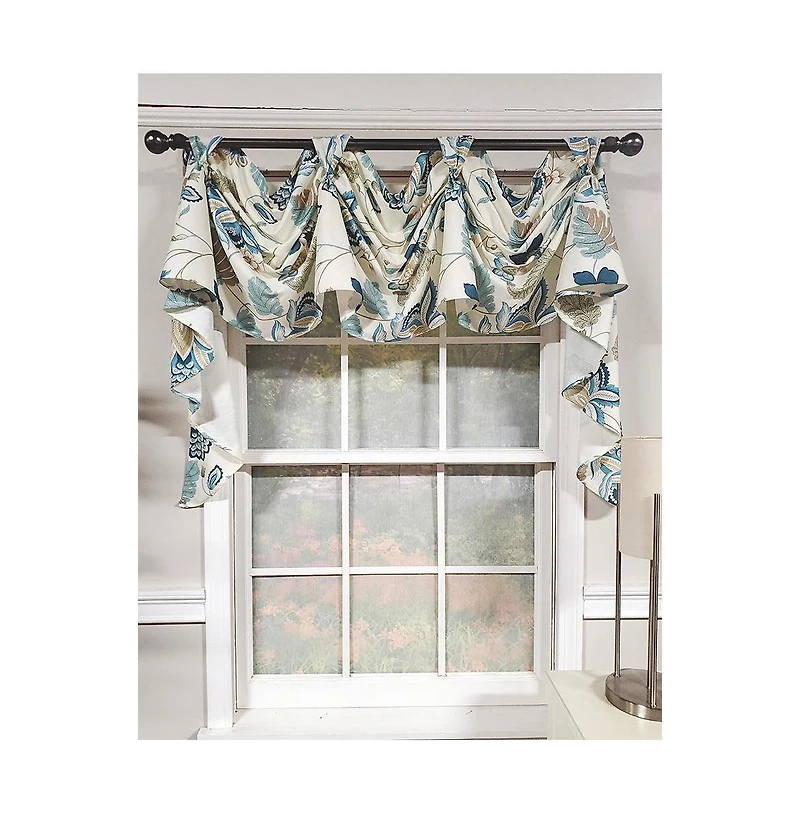 Rlf Home Samanta 3" Tab Top Luxurious and Elegant Window Treatment 3-Scoop Victory Swag 56" x 18" Blue