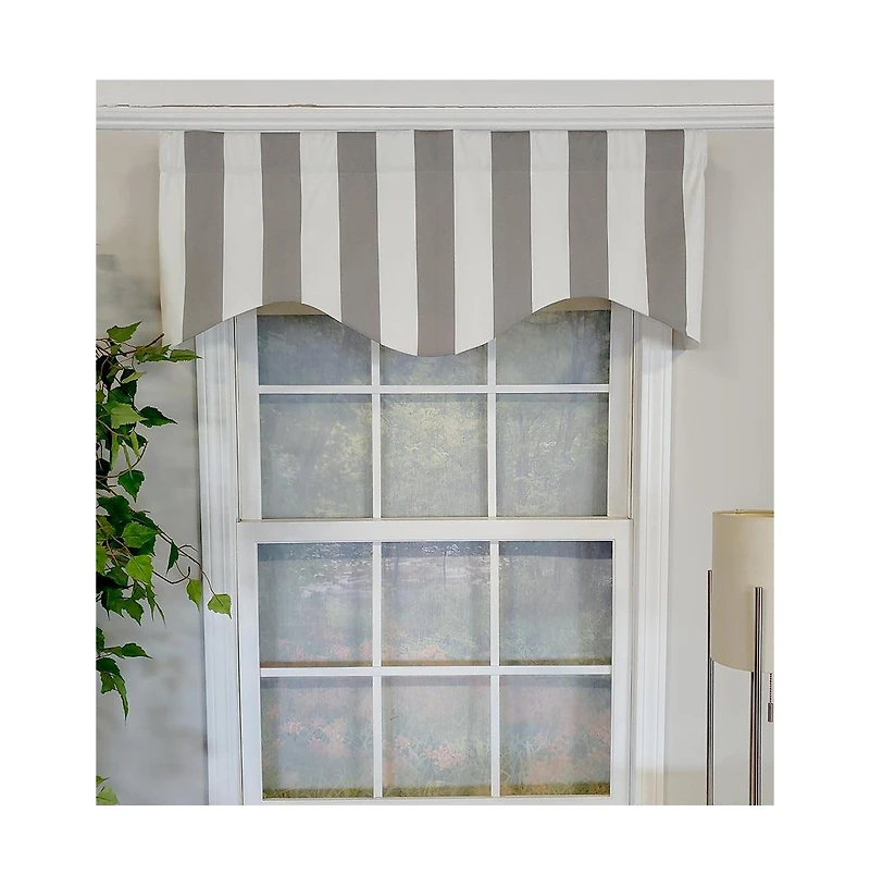 Rlf Home Cabana Stripe Cornice 3" Rod Pocket Lining Luxurious and Elegant Window Treatment Valance 50" x 17" Gray