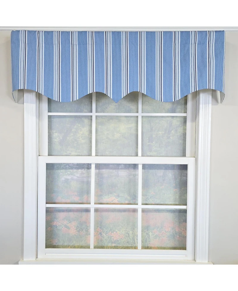 Rlf Home 100% Cotton Freya Stripe Regal Fully lined Windows Rod Pocket Valance 50" x 17" Blue