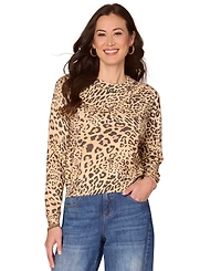 Democracy Petite Round Neck Printed Sweater