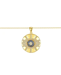 Sterling Silver 14k Gold Plated with Cubic Zirconia Evil Eye Light Rays Medallion Pendant Necklace