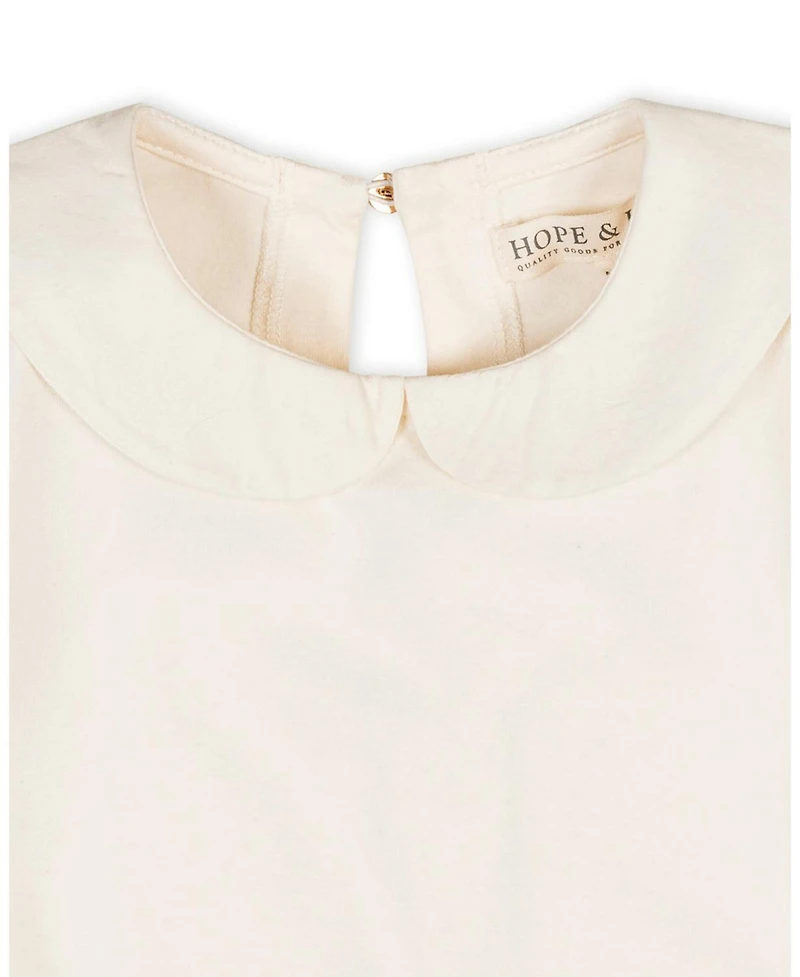Hope & Henry Girls Organic Long Sleeve Knit Top with Woven Collar