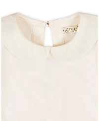Hope & Henry Girls Organic Long Sleeve Knit Top with Woven Collar