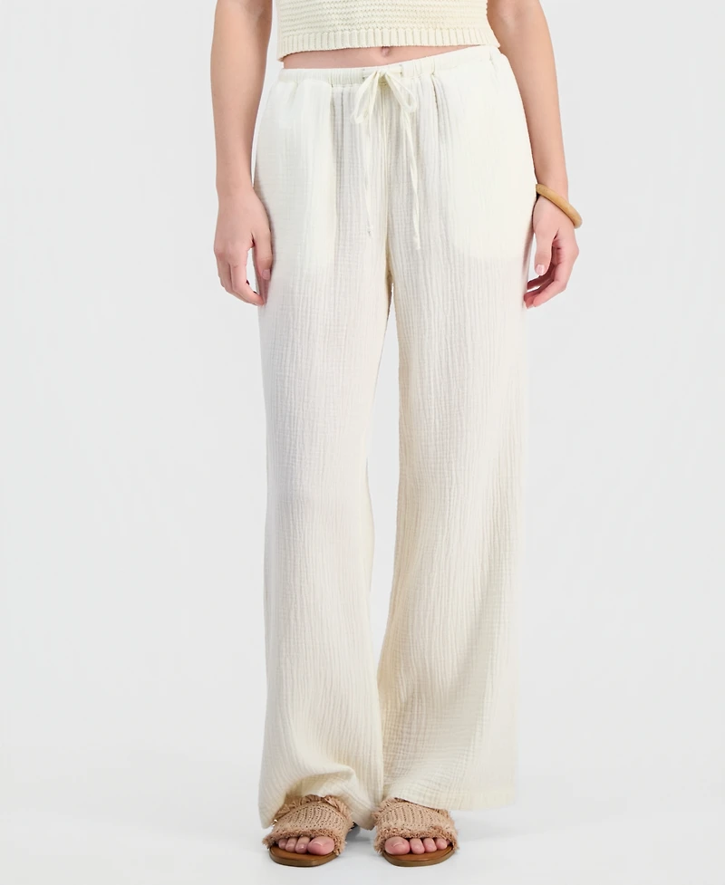 Juniors' Cotton Gauze Drawstring Beach Pants