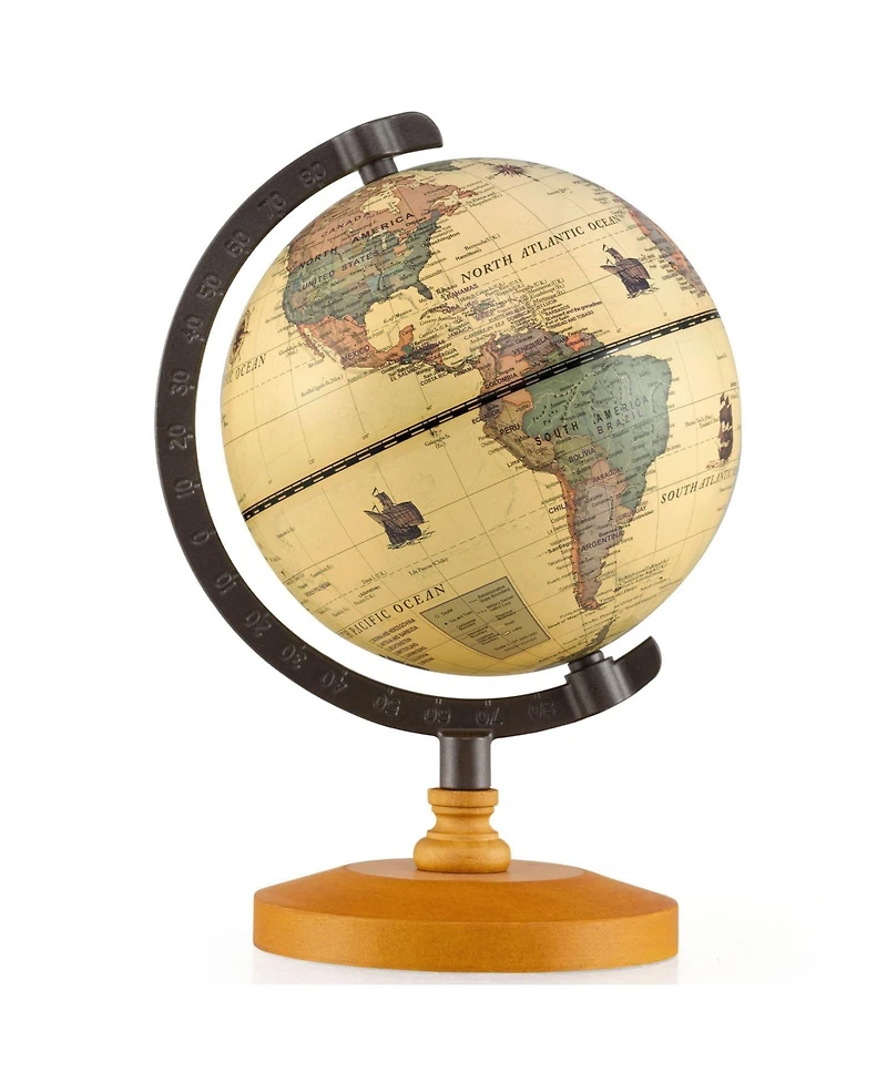 Mecale Antique Globe Dia 5.5 Inch Mini Rotating World Globe with Wooden Base