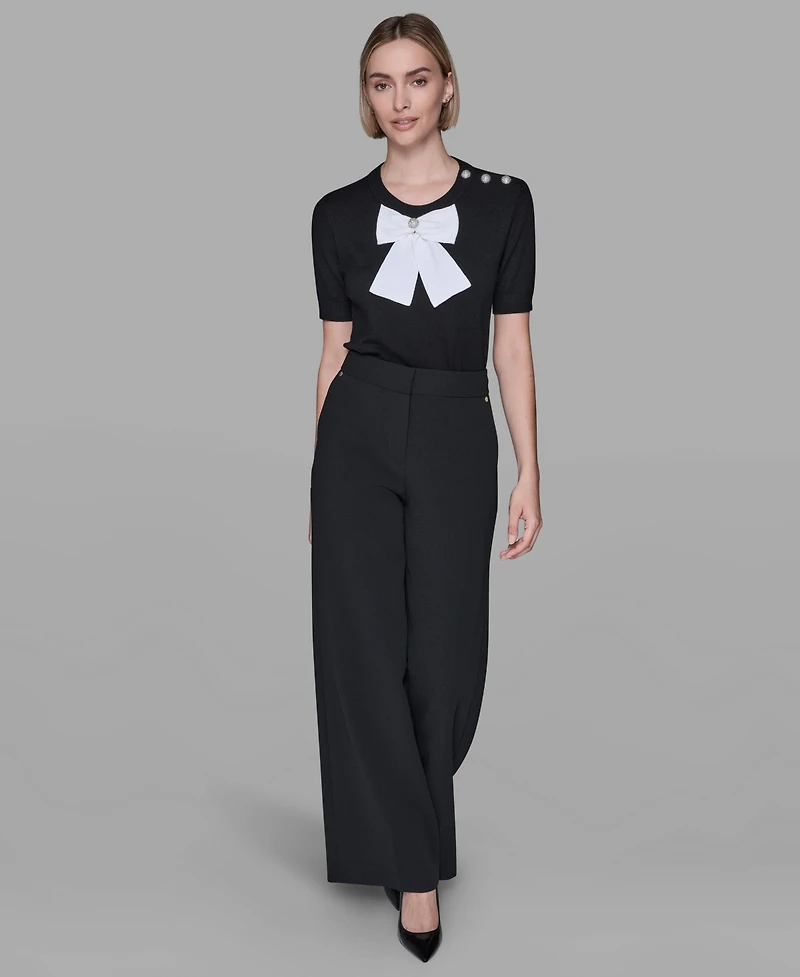 Karl Lagerfeld Paris Women's Crewneck Big Bow Applique Detail Sweater