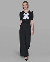 Karl Lagerfeld Paris Women's Crewneck Big Bow Applique Detail Sweater