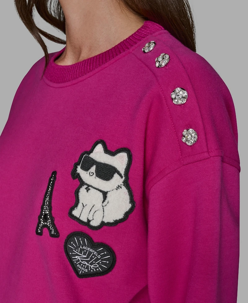 Karl Lagerfeld Paris Women's Choupette Patch Long-Sleeve Sweatshirt