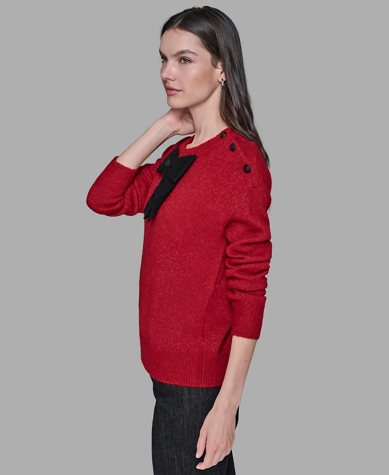 Karl Lagerfeld Paris Women's Big Bow Applique Long Sleeve Sweater