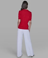 Karl Lagerfeld Paris Women's Short Sleeve Bow Applique Detail Sweater