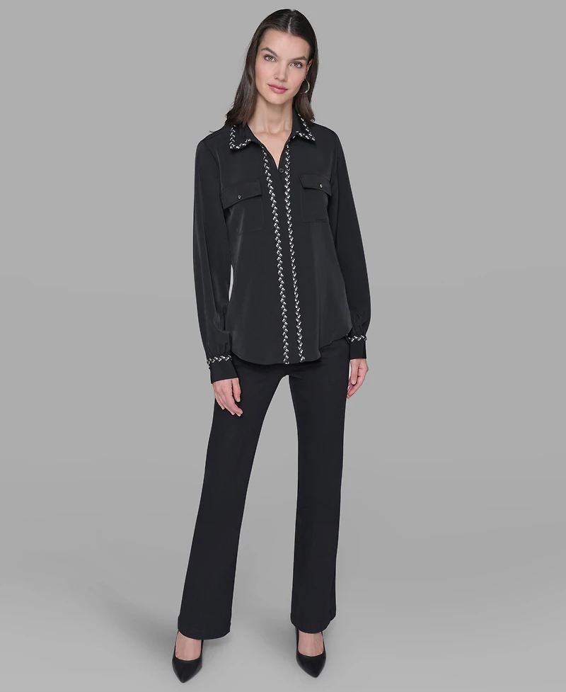 Karl Lagerfeld Paris Women's Tweed Collar Top