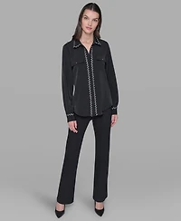 Karl Lagerfeld Paris Women's Tweed Collar Top