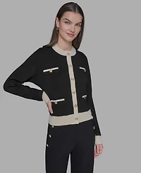 Karl Lagerfeld Paris Women's Contrast Trim Crewneck Sweater