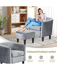 Barrel Chair with Ottoman Footrest Curved Backrest Armrests Removable Seat Cushion