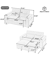 Boyel Living 61.4" Linen Pull-Out Sofa Bed, Convertible Sleeper with Adjustable Backrest, Modern Design Loveseat for Room