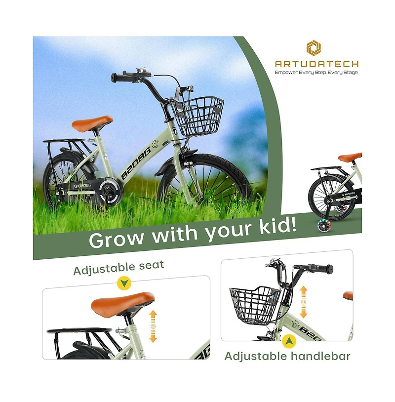 Artudatech 18 inches Kid's Bicycle Bmx Child Bike for Ages 7-9 Years with auxiliary wheels