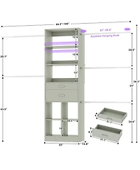 Aheaplus 4-8 Ft Walk-in Adjustable Closet Organizer System with 2 Drawers and 5 Rods
