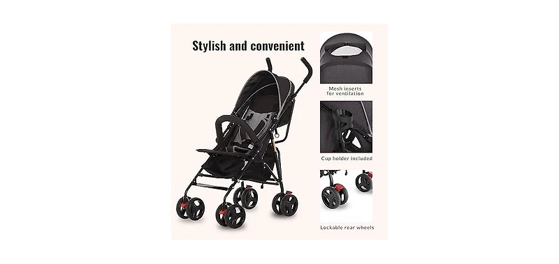 Dream On Me Baby Vista Moonwalk Stroller | Lightweight with Compact Fold Multi-Position Recline Canopy Sun Visor Perfect for trave