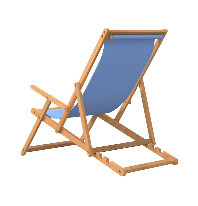 Folding Beach Chair Solid Wood Teak Blue