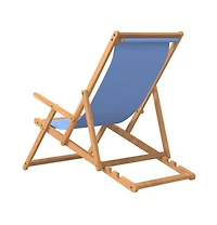 Folding Beach Chair Solid Wood Teak Blue