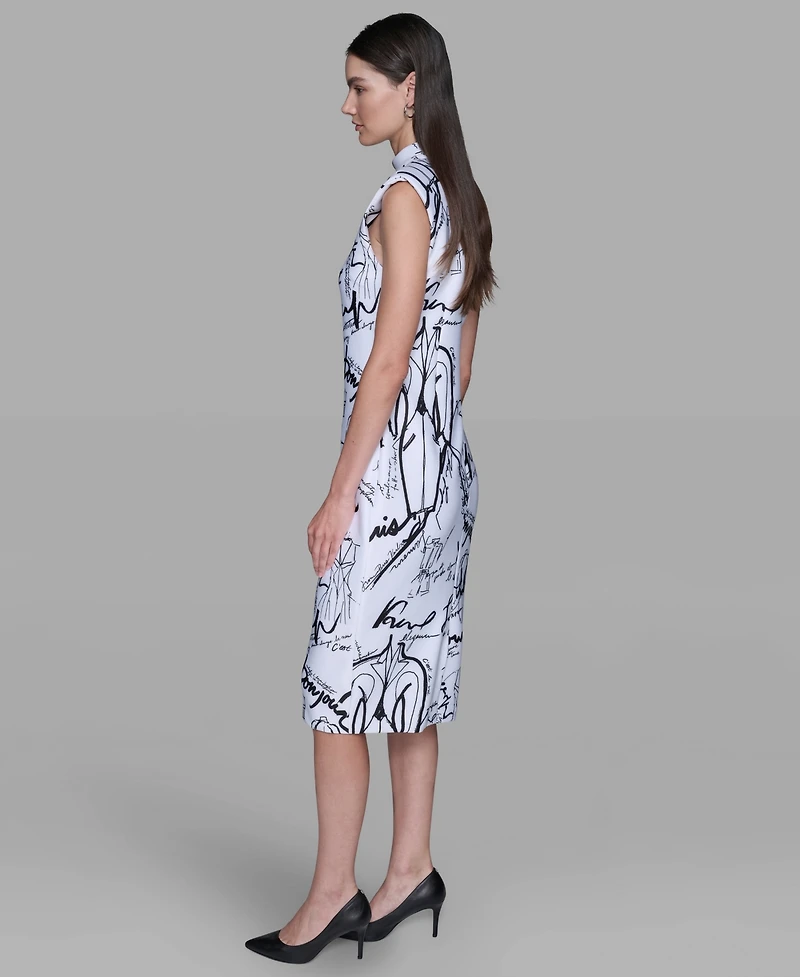 Karl Lagerfeld Paris Women's Printed Print Mock Neck Scuba Sheath Dress