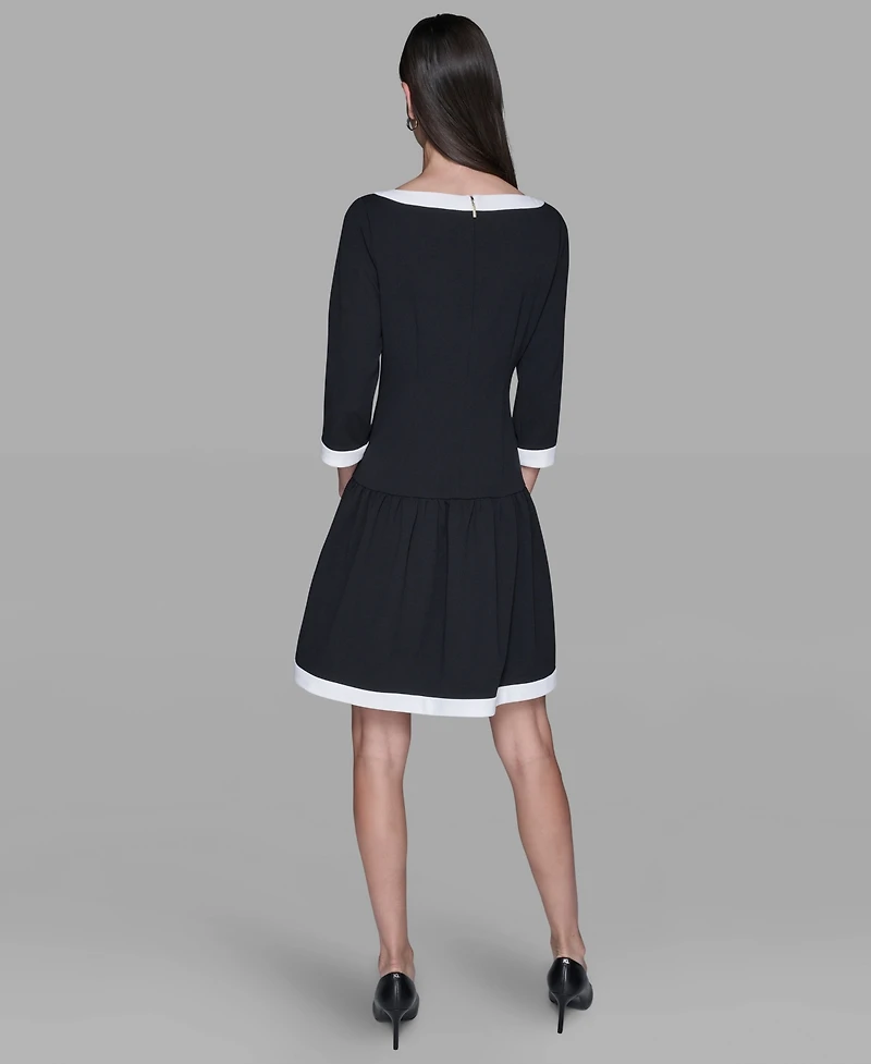 Karl Lagerfeld Paris Women's Scuba Crepe Boat Neck A-Line Dress