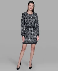 Karl Lagerfeld Paris Women's Cropped Tweed Button Front with Jacket