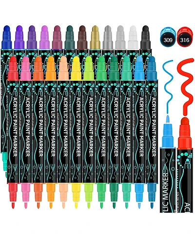 Htutwoo 24 Colors Dual Tip Acrylic Paint Pens Markers, for Halloween Decorations, Wood, Canvas, Stone, Rock Painting and Diy Crafts