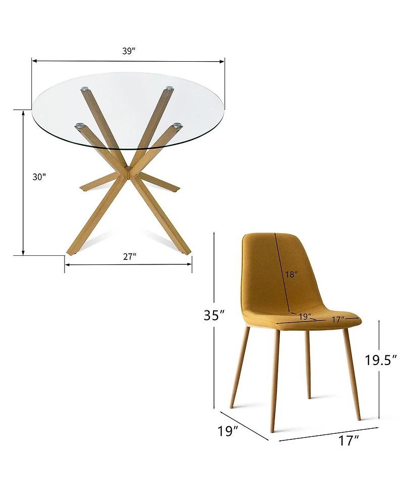 Maison Boucle 5-Piece Oak Finish Modern Round Glass Dining Set